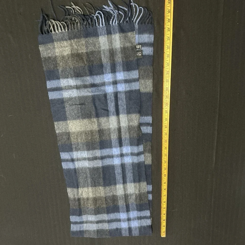 Jos. A Bank 100% Cashmere Scarf Plaid Blue 5-ft